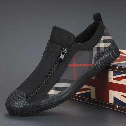 2025 Spring New Men's Flat Casual Canvas Shoes Side Zipper Slip-On Sneakers