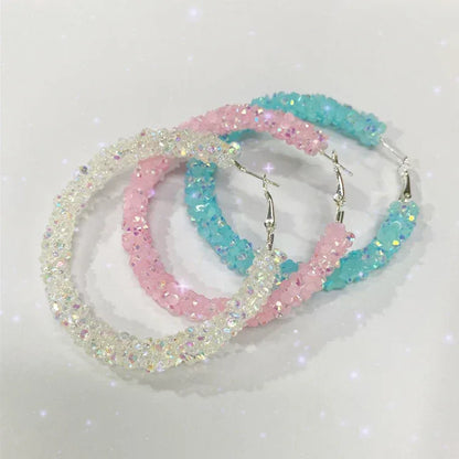 Trendy Women Geometric Big Hoop Earrings Resin Crystal Bling Hoop Earrings Custom Color Exaggerated Gold Earring for Girls