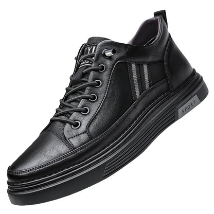 Men's Genuine Leather Lace up Round Toe Sporty Sport Shoes Black Autumn Plush Lined Soft Rubber Sole EVA Midsole Casual