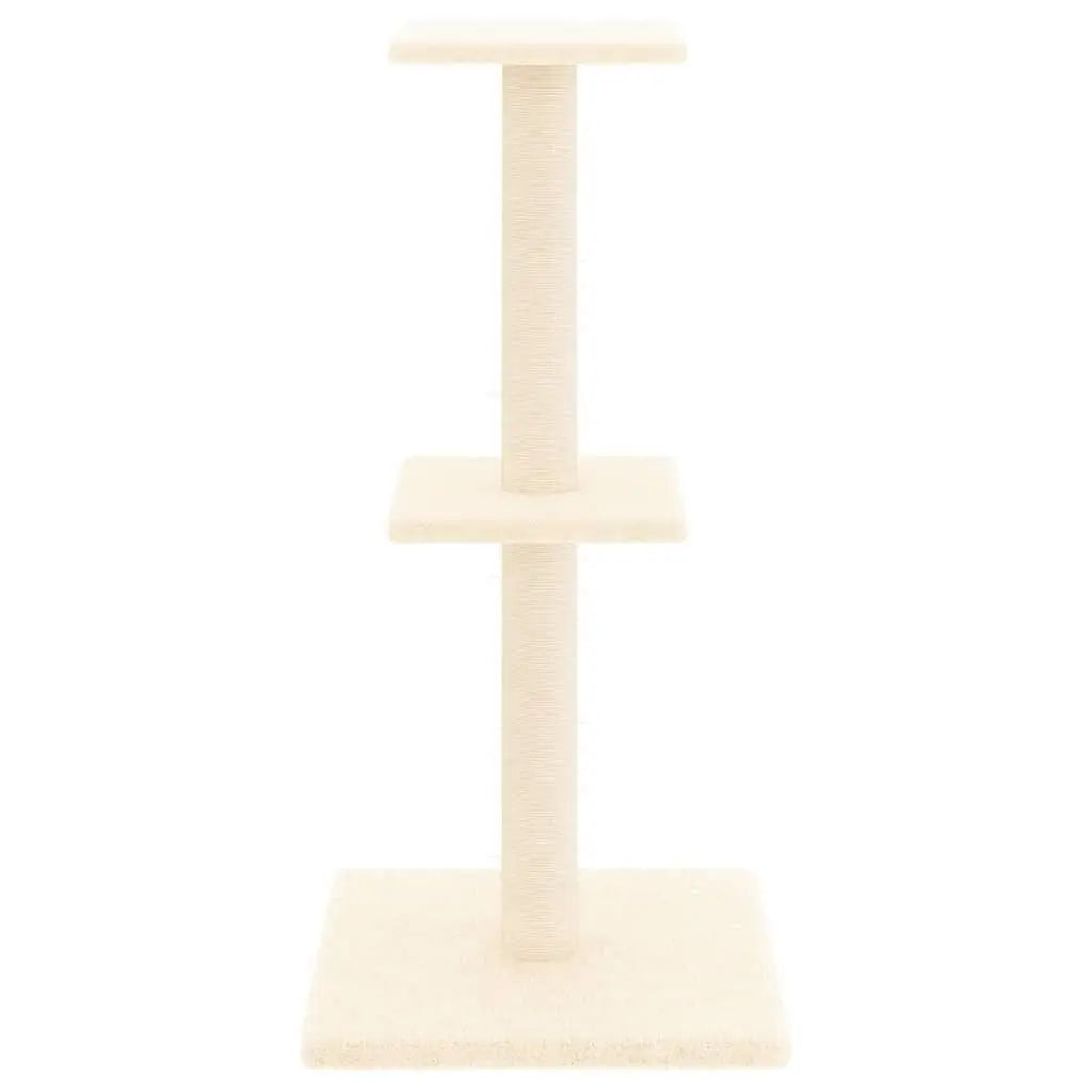 W2B VidaXL Modern Cream Cat Tree 28.7 in Tall Engineered Wood and Wool Plush with Sisal for Cats Toy