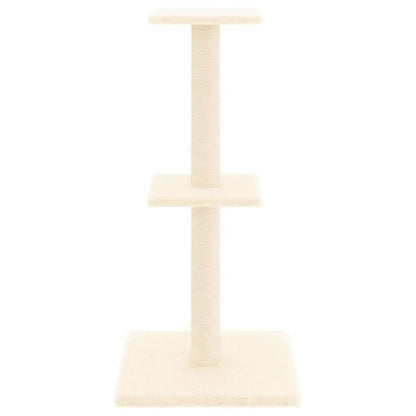W2B VidaXL Modern Cream Cat Tree 28.7 in Tall Engineered Wood and Wool Plush with Sisal for Cats Toy