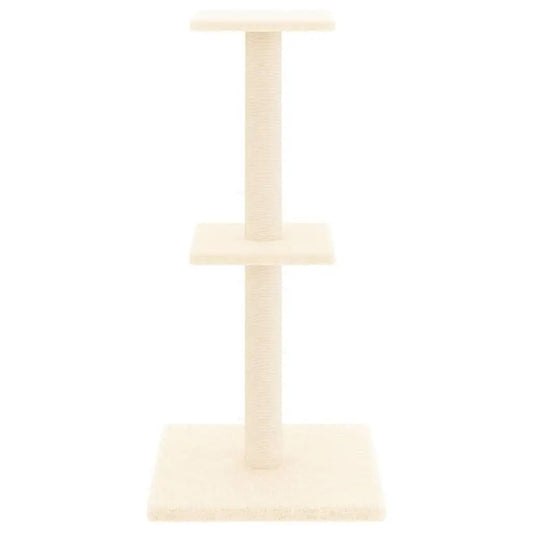 W2B VidaXL Modern Cream Cat Tree 28.7 in Tall Engineered Wood and Wool Plush with Sisal for Cats Toy