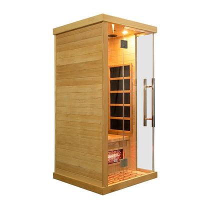 Luxury 1-Person Modern Cedar Electric Sauna Room with Red Cedar Solid Wood and Dry Steam Stove for Apartment or Villa
