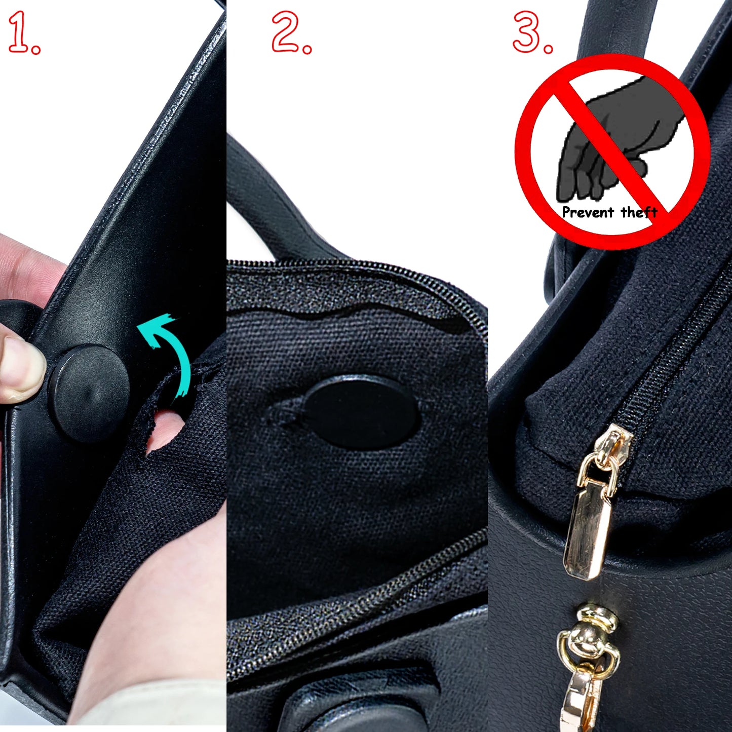 Lightweight Perforated Reusable EVA Handbag Black Women's Tote Bags for Women & Girl with Shoulder Strap for Beach & College