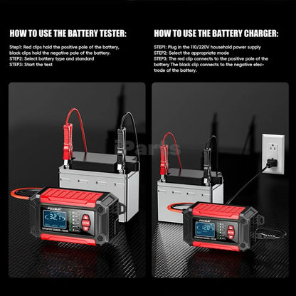 IParts Foxsur Car Battery Charger 12V 6A FTC-1206 Motorcycle Truck AGM LiFePO4 Lead Acid Batteries Maintainer Digital