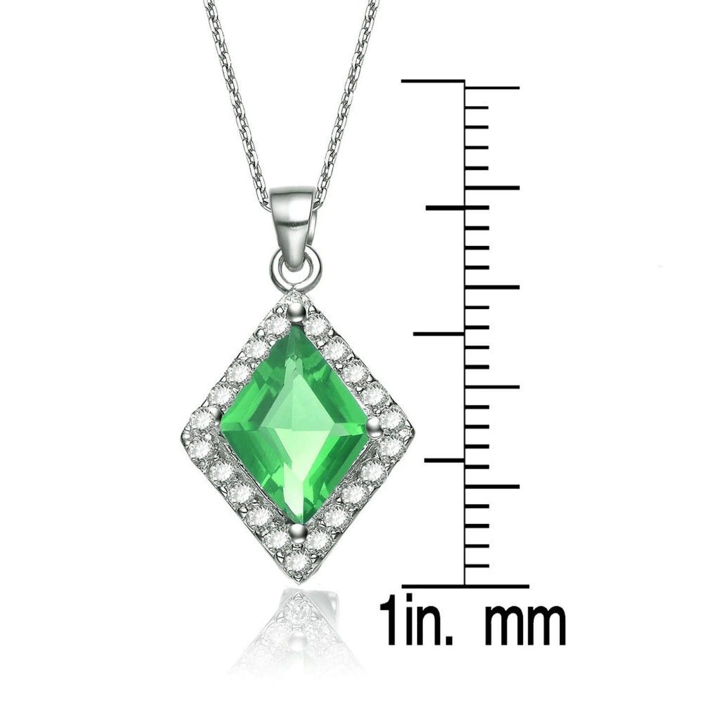 TD Collette Z Sterling Silver Fine Pendant Necklace with Green and White Cubic Zirconia in Diamond-shape