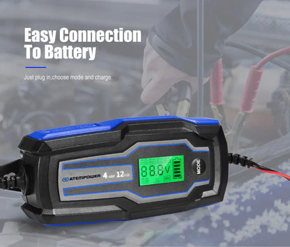 ATEM POWER 4A 6V/12V Smart AC to DC Battery Charger With LED Digital Display and EU Plug