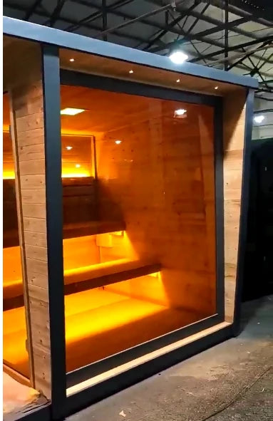Long-Lasting Carbonized Spruce Outdoor Sauna Room Waterproof 6 Person Traditional Dry Sauna House with Heater