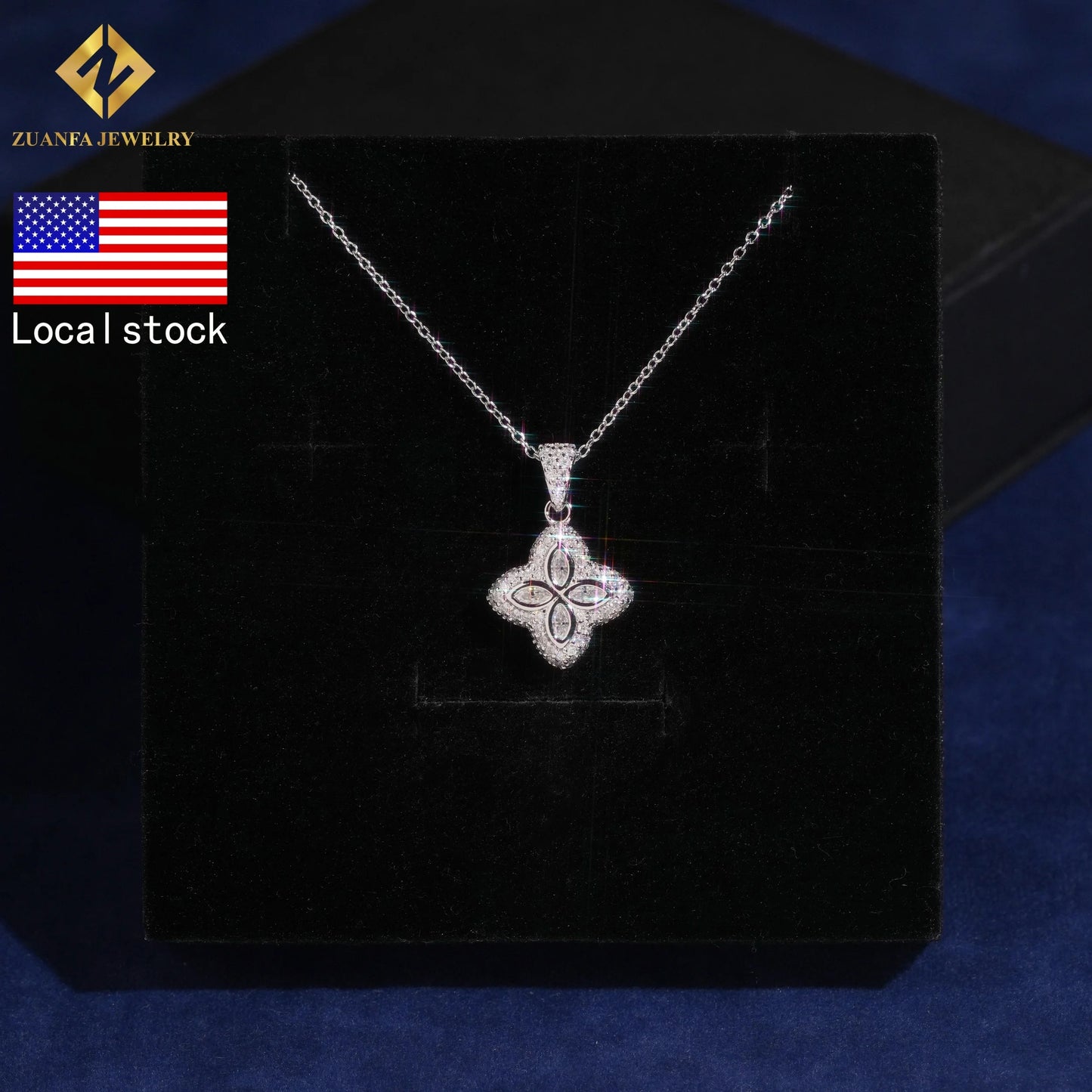 USA Local Stock Fashion Jewelry Iced Out Moissanite Clover Pendant Necklace 925 Silver Jewelry for Women Gift Anniversary
