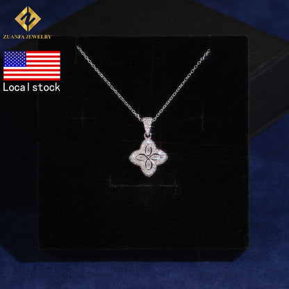 USA Local Stock Fashion Jewelry Iced Out Moissanite Clover Pendant Necklace 925 Silver Jewelry for Women Gift Anniversary