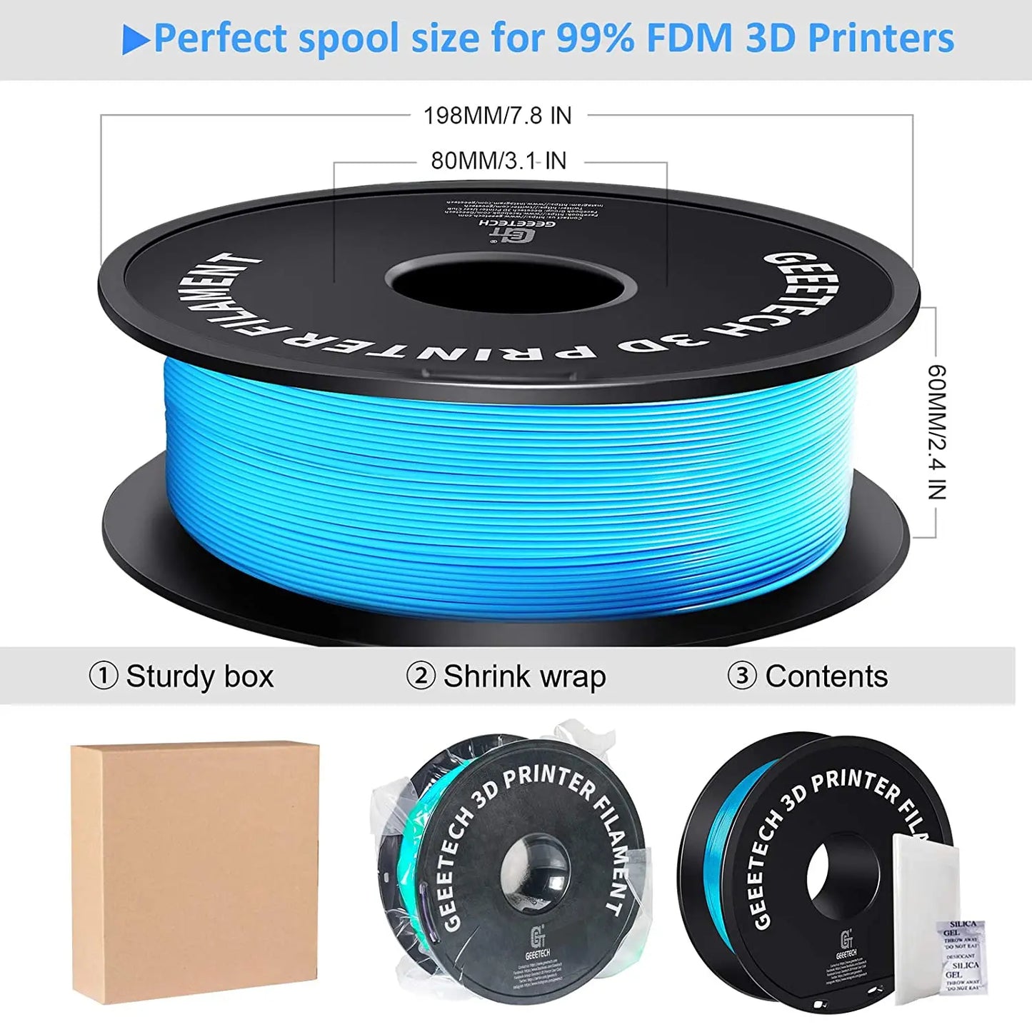 GEEETECH 1Kg 1.75mm PETG Filament For 3D Printer Filament Vacuum Packaging Overseas Warehouses Fast Ship