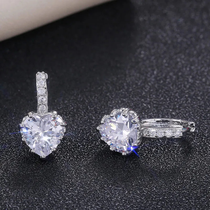 Romantic Heart Crystal Drop Earrings For Women Zinc Alloy Claw Setting Everyday Wear Blue Rhinestone Jewelry