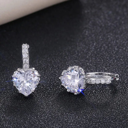 Romantic Heart Crystal Drop Earrings For Women Zinc Alloy Claw Setting Everyday Wear Blue Rhinestone Jewelry