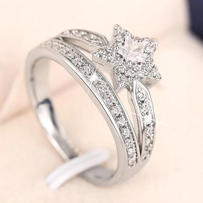 T0206 Silver Diamond Ring Princess Cut Natural G Color Women's Engagement Ring With Side Stones