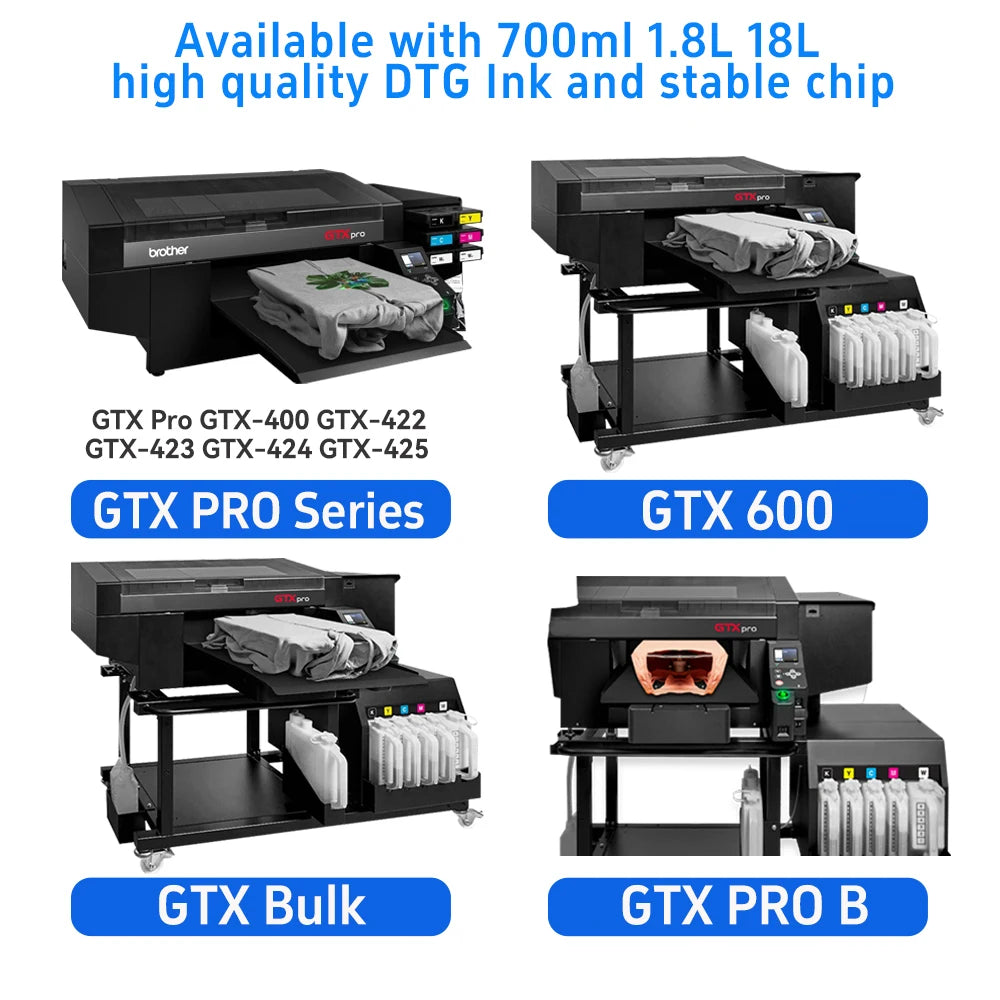 US Warehouse Shipping DTG Ink Pack GTX Pro 600 422 423 Printer DTG Ink Bag With Chip for Brother Printer Pigment Ink