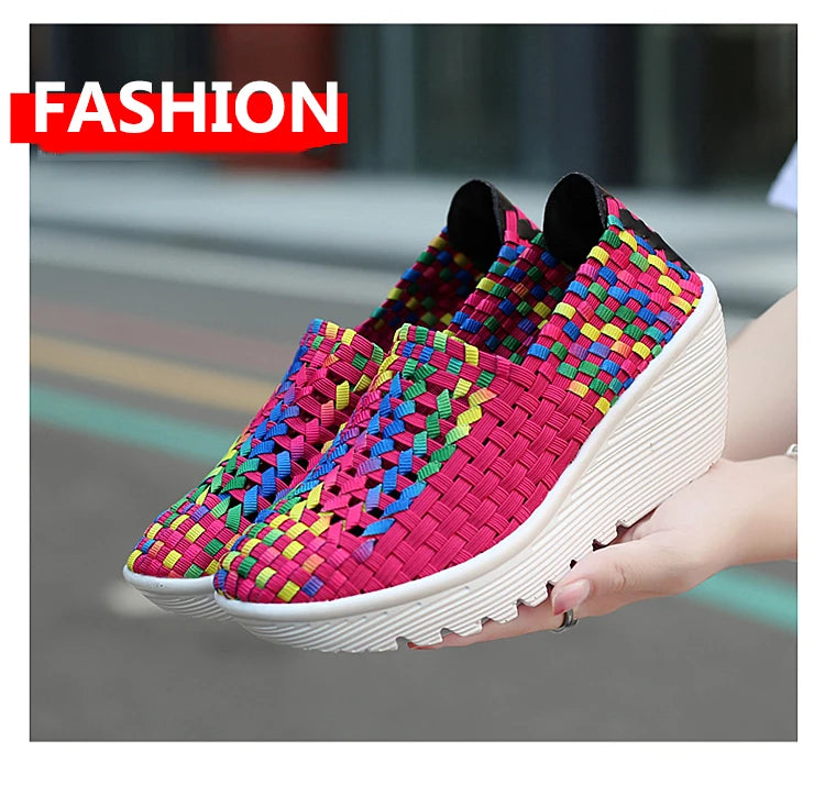 New Women Sneakers Summer Casual Shoes Woven Flat Platform Women's Shoes Breath Loafers Lady Footwear Soft Zapatos Plus Size 42
