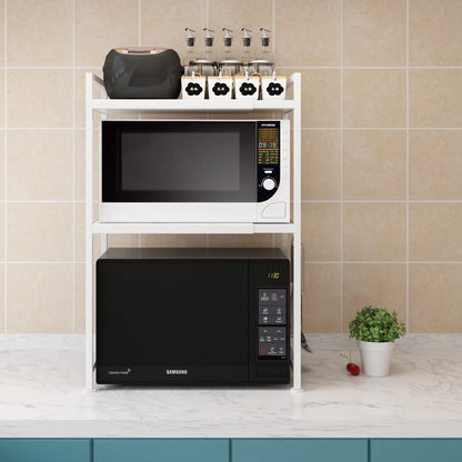 Microwave Stand Oven Rack Expandable Countertop Kitchen Utensils Tableware Storage Carbon Steel Over Shelf Countertop 3 Tier