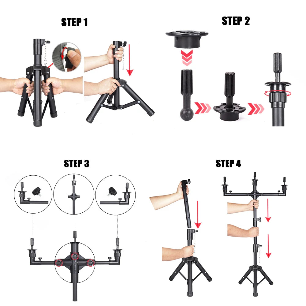 Space-Saving 3-Head Wig Tripod Stand Adjustable Professional Salon Mannequin Stand 50" for Multiple Wigs Display
