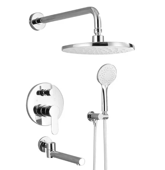 Modern Round Wall Mounted Concealed Rainfall Bathroom Shower Faucet Mixer Kit Set Column System