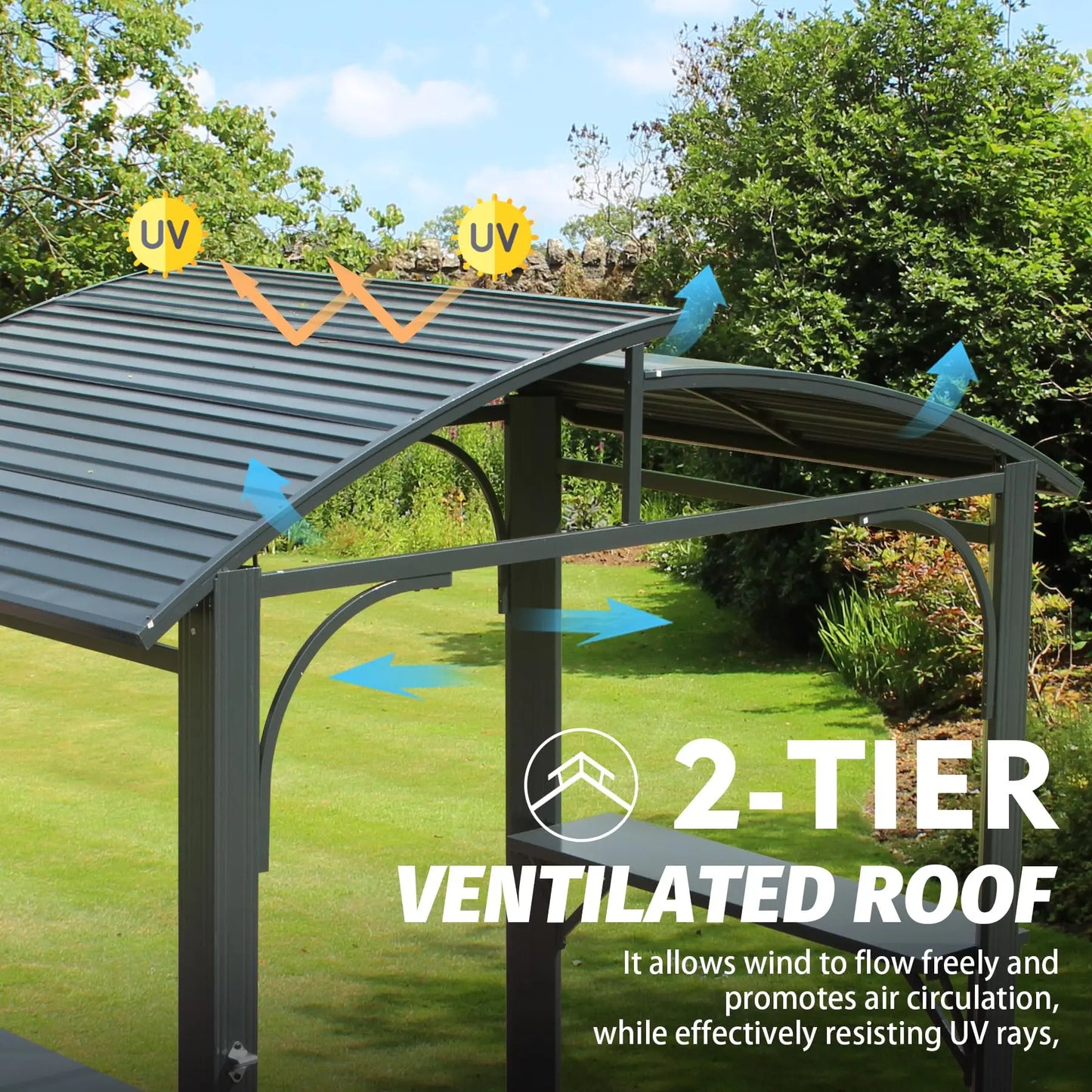 8x5FT Hardtop BBQ Grill Gazebo Tent Outdoor Double Galvanized Steel Roof 2 Side Shelves Pergola Canopy Gazebo Product