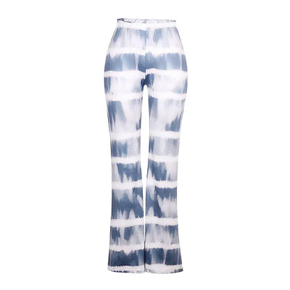 2023 Brown Leopard Y2K Joggers Women High Waist Flare Pants Double Layer Mesh Girl Aesthetic Tie Dye Trousers Female Sweatpants
