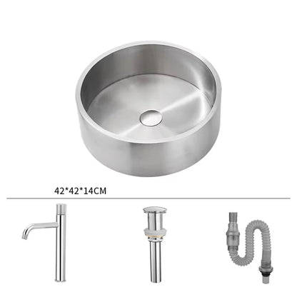 Modern Hotel Vanity Vessel Sink Stainless Steel Brushed Pop Drain Featuring Stylish Single Hole Drainer Easy Clean Eco-Friendly