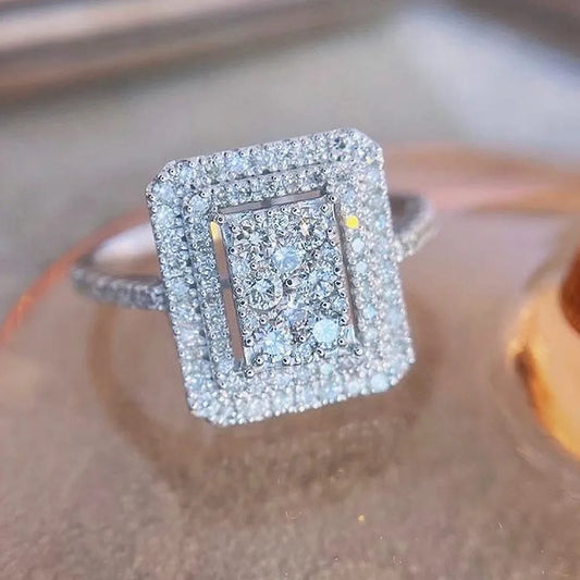 F1612 Diamond Ring White Gold Emerald Cut Natural Diamond Engagement Women's Jewelry D Color