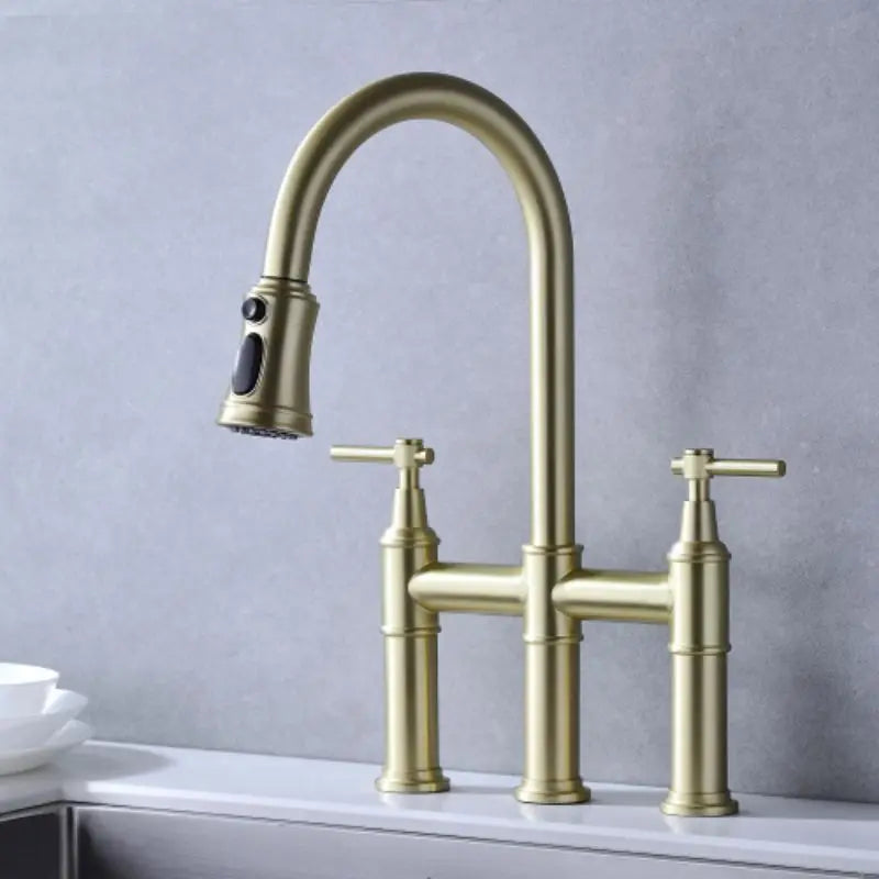 Free Drop Shipping American Bridge Kitchen Tap Ready Stock Cheap Pull-Down Faucet Brass Sink Tap With Sprayhead