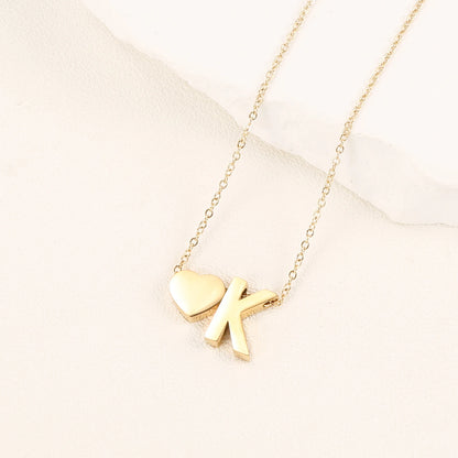 A-Z Alphabet Choker Personalized Style Tiny Heart with Initial Letter Necklace for Women 18K Gold Stainless Steel Jewelry