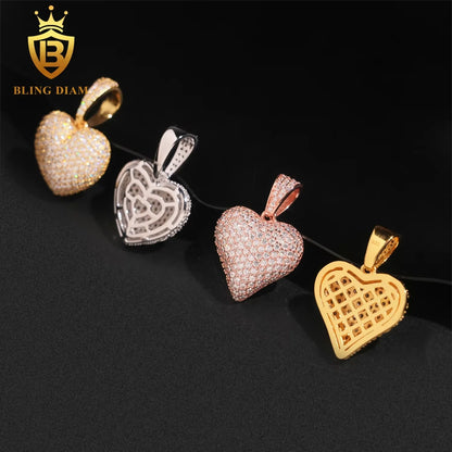 USA Stock  New Arrivals Hip Hop Moissanite Jewelry 925 Sterling Silver Gold Plated Iced Out Heart Pendant Men Women