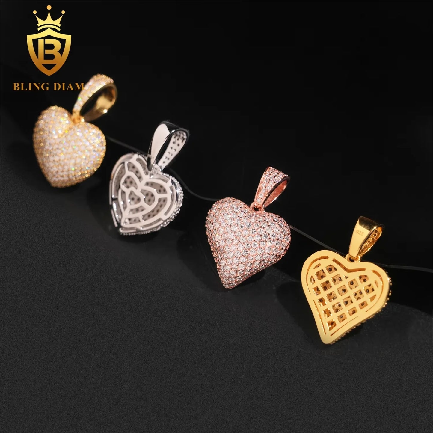 USA Stock  New Arrivals Hip Hop Moissanite Jewelry 925 Sterling Silver Gold Plated Iced Out Heart Pendant Men Women