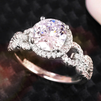 Q175 Women's White Gold Diamond Engagement Ring Round Brilliant Cut Natural G Color Halo Setting