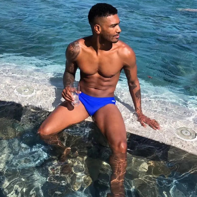 Drawstring Non-slip Solid Color Low-rise Removable Padded Casual Men's Briefs Swim Shorts Underwear