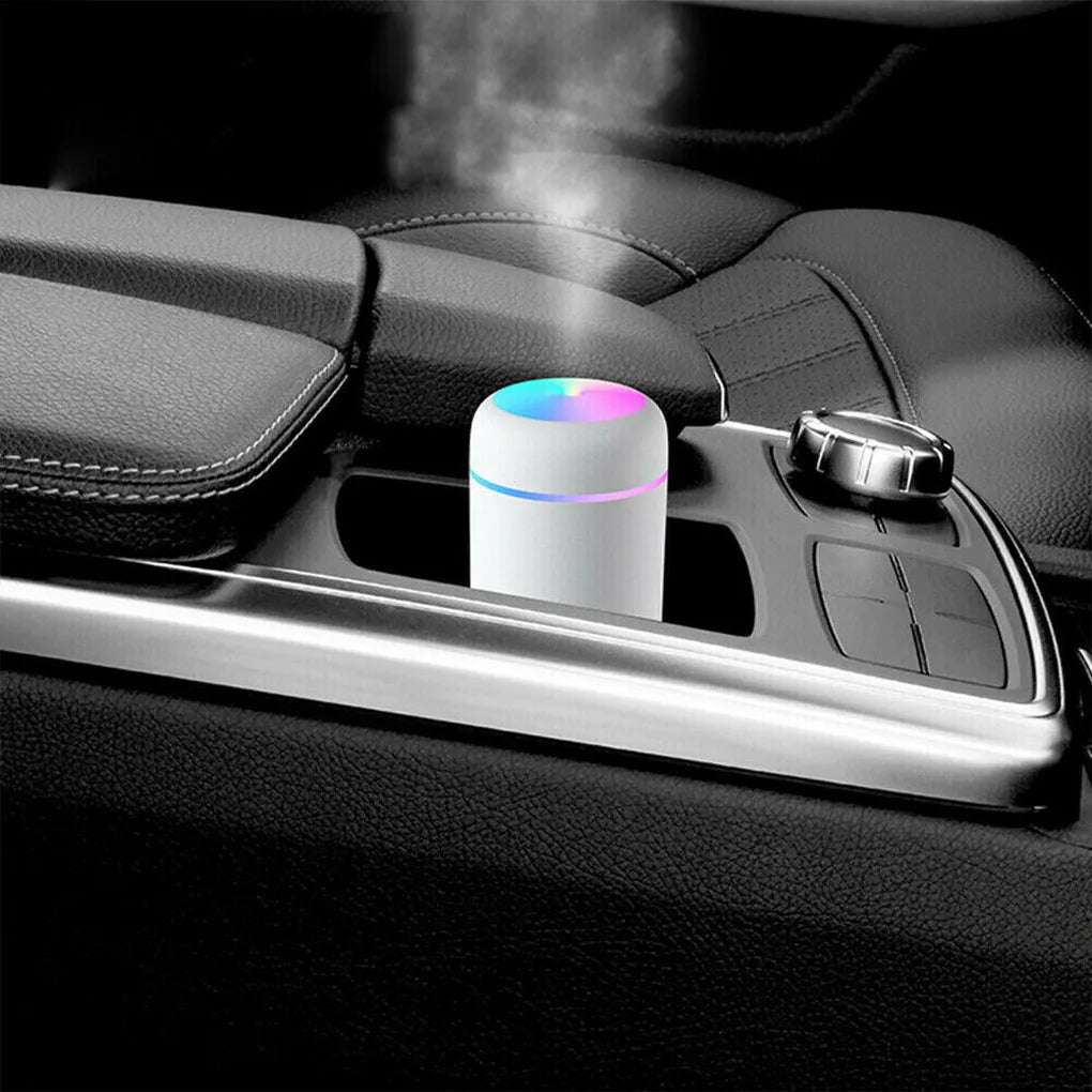 Multi-Function Car-Mounted Ultrasonic Humidifier with RGB Ambient Lighting and 300ml Aromatherapy Diffuser for Compact Spaces