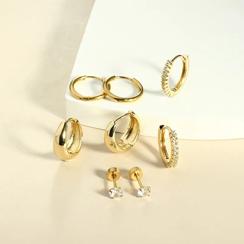 4 Pairs Stainless Steel Earrings Set for Women Gold Plated Jewelry CZ Fashion Hoop Earrings Perfect for Daily Wear or Gifting