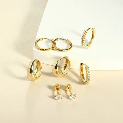 4 Pairs Stainless Steel Earrings Set for Women Gold Plated Jewelry CZ Fashion Hoop Earrings Perfect for Daily Wear or Gifting