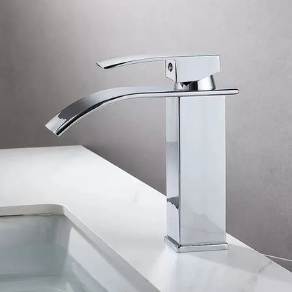 Hot Sale Single Hole Deck Mounted Wash Basin Faucet Modern Flat Mouth Waterfall Hot Cold Water Bathroom Faucet