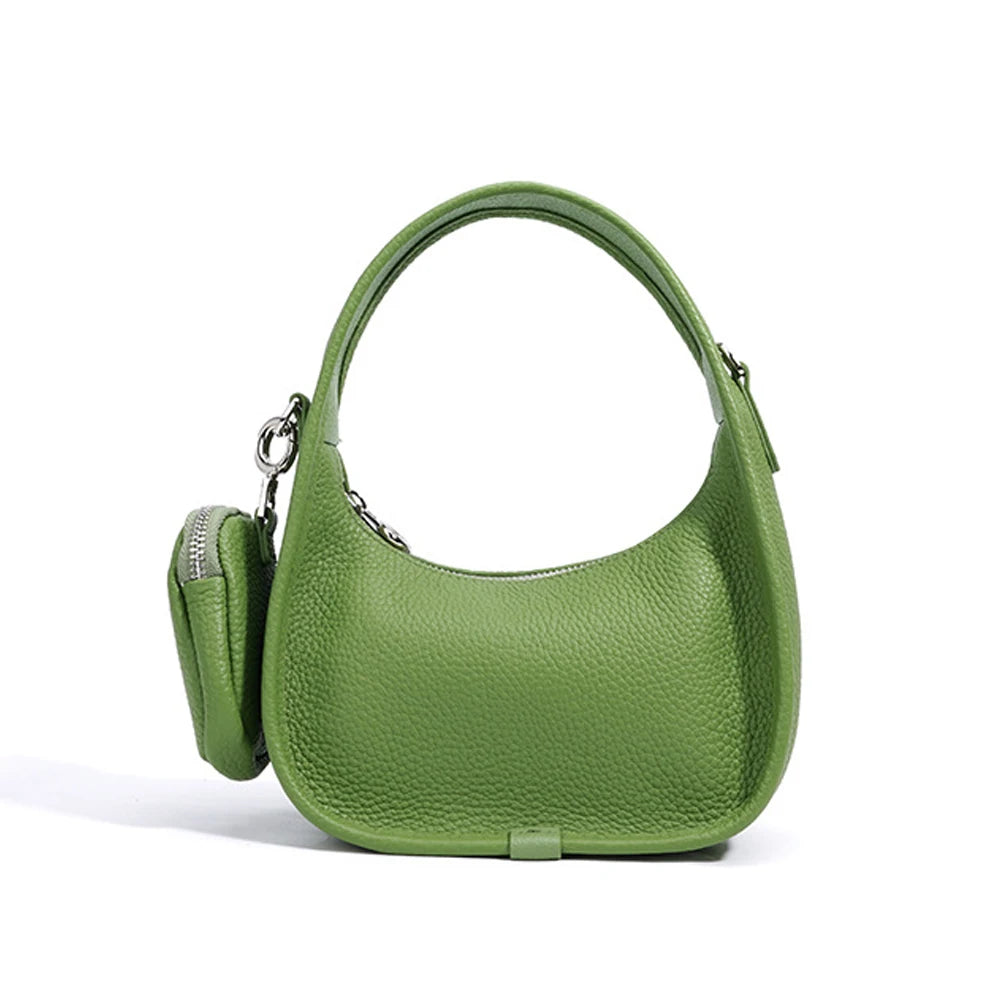 Genuine Cowhide Leather Ladies Shoulder Bag Fashionable Underarm Saddle Handbag Zipper Closure Crescent-Shaped Design for Women