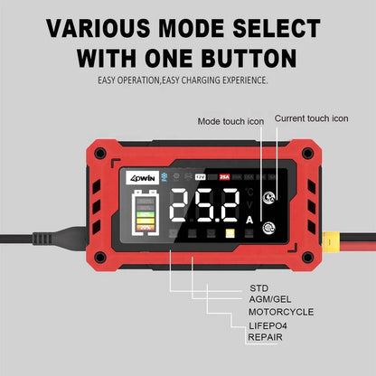 Automatic Universal Motorcycle Car Battery Charger 12V 24V 25A Adjustable Current  9-stage Battery Charger with Car Booster