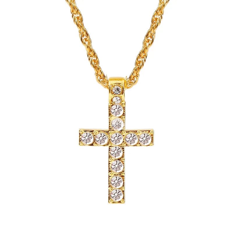 FCJ Punk Hip-hop Cross Pendant Necklace with Titanium Box Chain Geometric Pattern Trendy Style for Women and Men for Gift