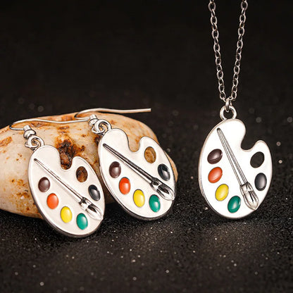 Cole & Jenna Paint Palette Jewelry Set 18K Gold Plated Zinc Alloy Necklace and Earrings Unisex Gift Vintage Style