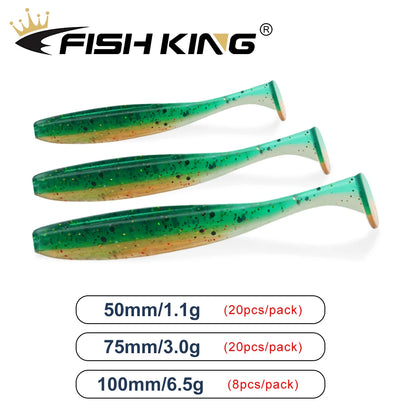 FISH KING Easy Shiner Fishing Lure 50mm 75mm 100mm Wobblers Carp Fishing Soft Lures Silicone Artificial Double Color Bait T Tail