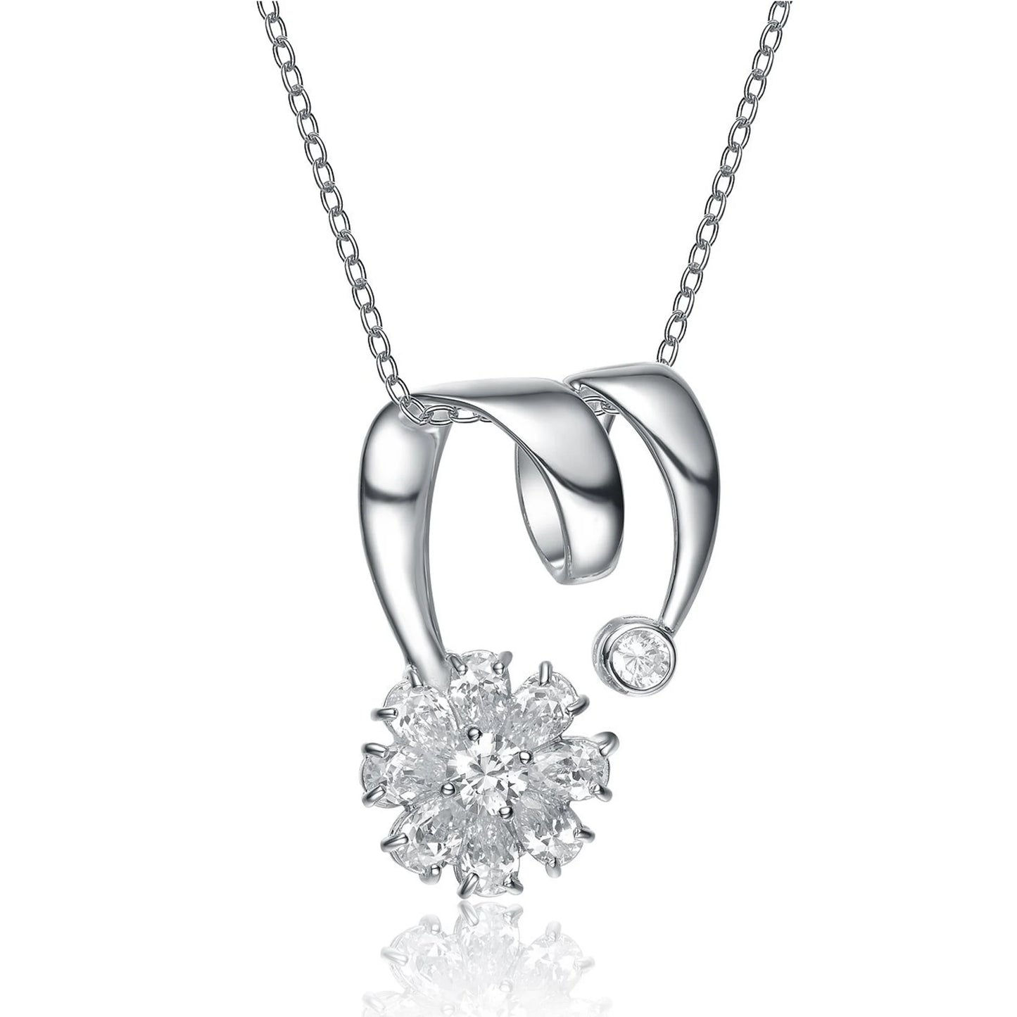 TD Collette Z Platinum Clear Pear with Round Cubic Zirconia Swirl Pendant Necklace Geometric Sterling Silver Rhodium Plating