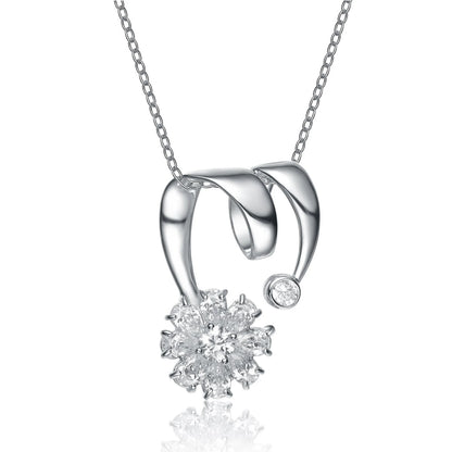 TD Collette Z Platinum Clear Pear with Round Cubic Zirconia Swirl Pendant Necklace Geometric Sterling Silver Rhodium Plating
