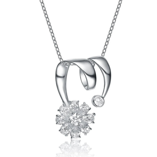 TD Collette Z Platinum Clear Pear with Round Cubic Zirconia Swirl Pendant Necklace Geometric Sterling Silver Rhodium Plating