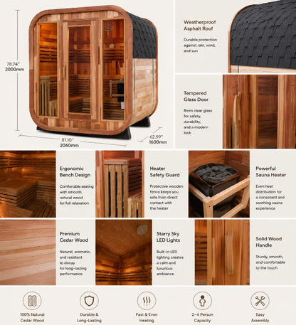 New Arrival Modern Design Wooden  Outdoor Cube Sauna Cabin Red Cedar Wood Steam Sauna Room