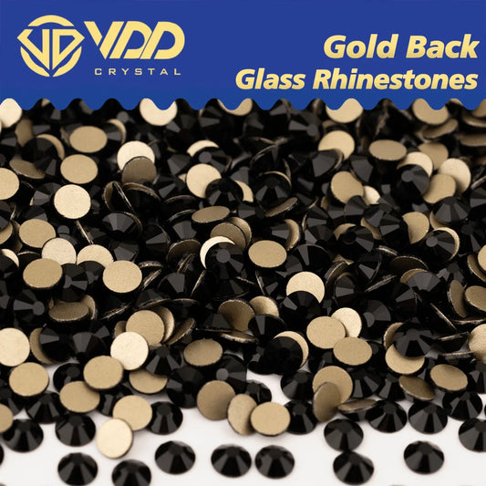 VDD 002 Jet High Quality Glass Rhinestones Crystal Glod Back Flatback Strass Stones Nail Art DIY Crafts Decorations