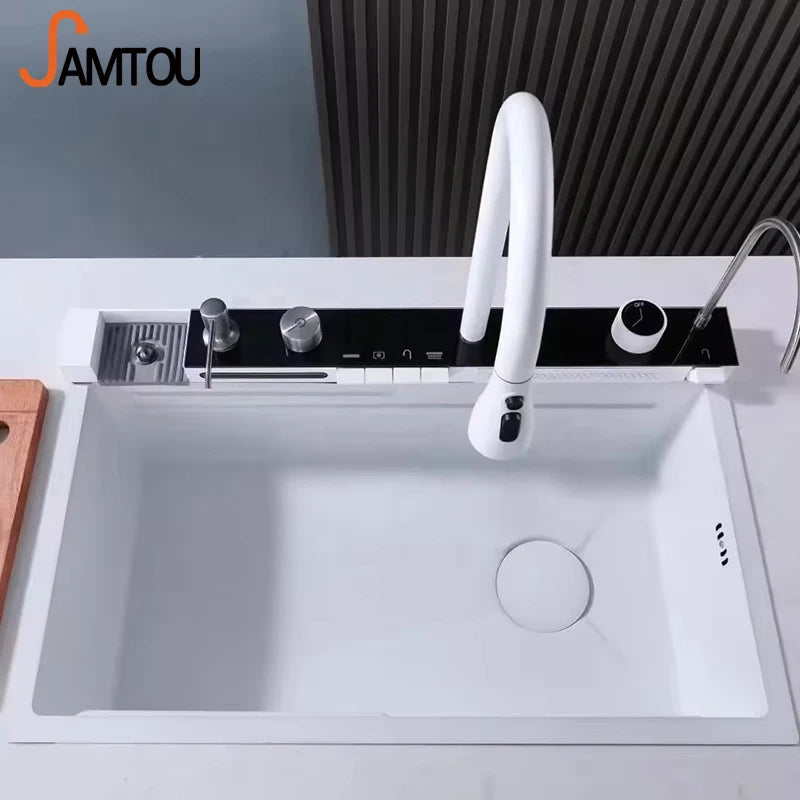 Kitchen Sink Tap White Smart,sink Kitchen Smart White Large,deck-mounted Kitchen Faucet for Kitchen Sink 304 Single Bowl Kitchen
