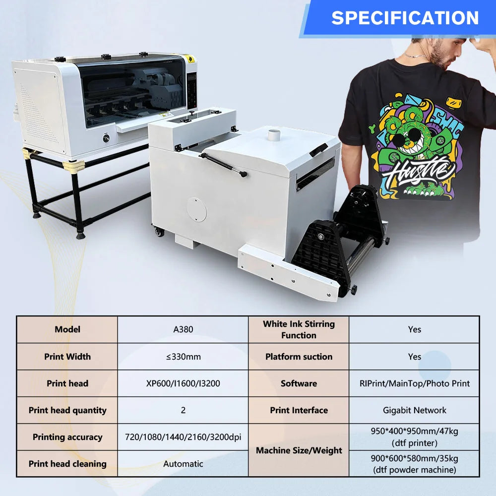 A3 30CM PET Film T-Shirt Printing DTF Printer Heat Transfer DTF Direct to Film Printer With Double XP600 I1600 I3200 Printhead