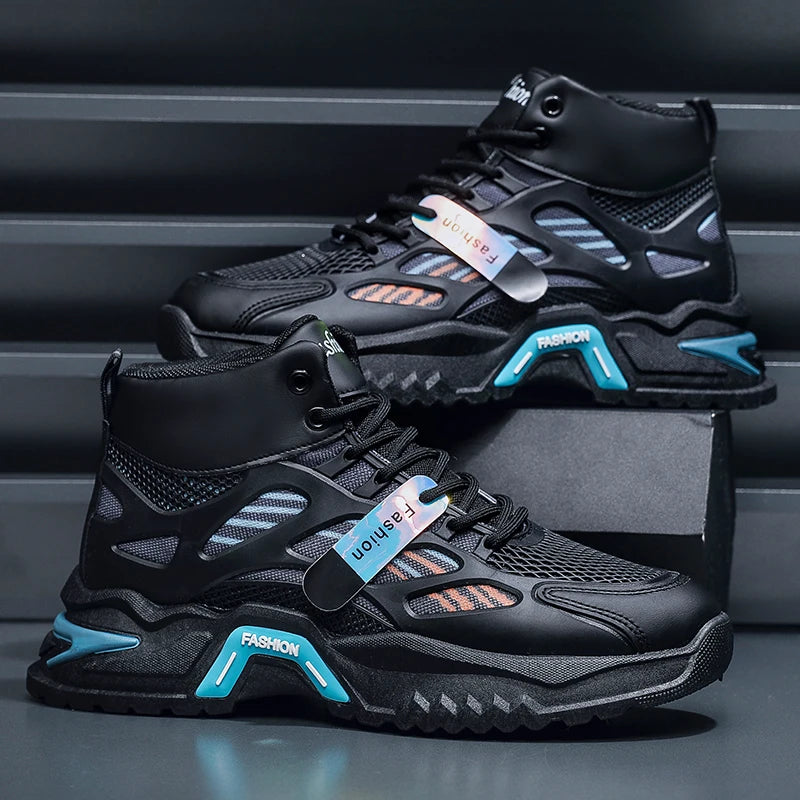 Men's Casual High-Top Sneakers PU  Mesh Breathable Upper with Large Dad Rubber Sole Anti-Slip Slip-Resistant Features Flexible